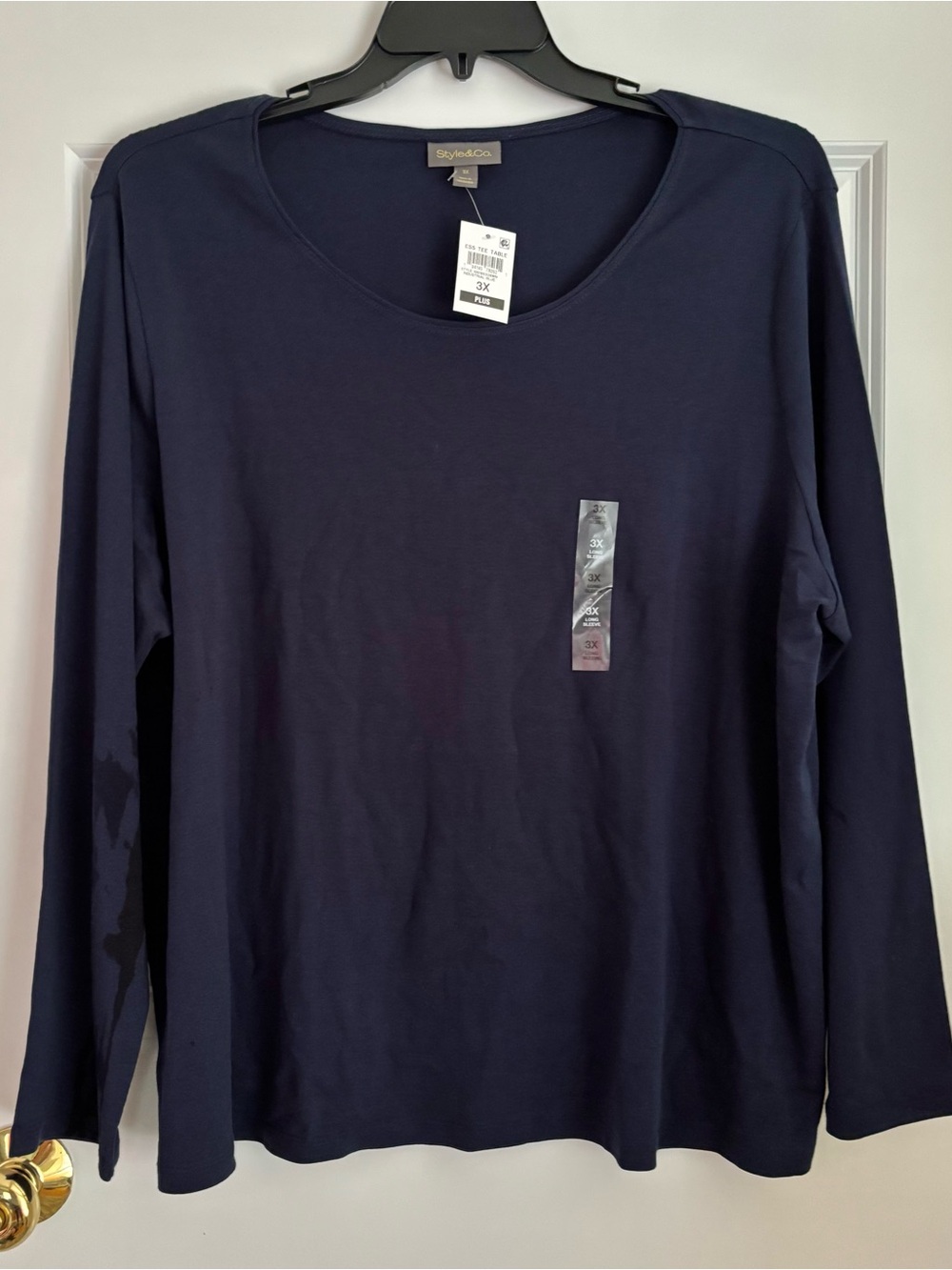 Style & Co. Long-Sleeve Scoop Neck Top in Navy Blue